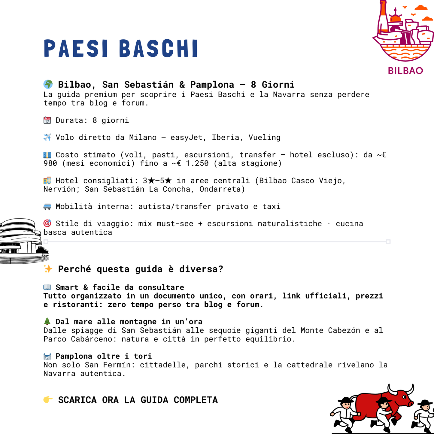 Bilbao, San Sebastián & Pamplona in 8 giorni – Guida Premium da scaricare